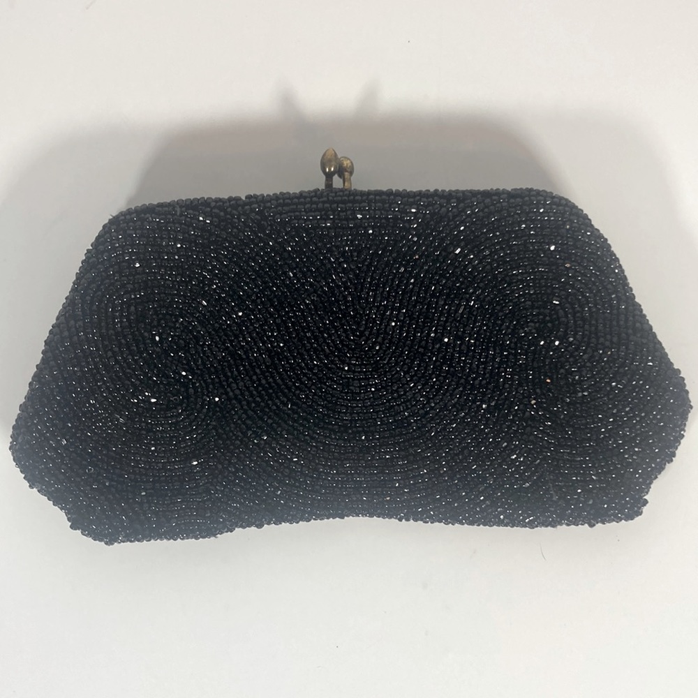 Vintage Gimbels black beaded small clutch